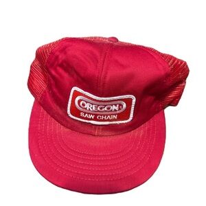 Vintage Oregon Saw Chain Patch SnapBack Hat Mesh Made in USA Red